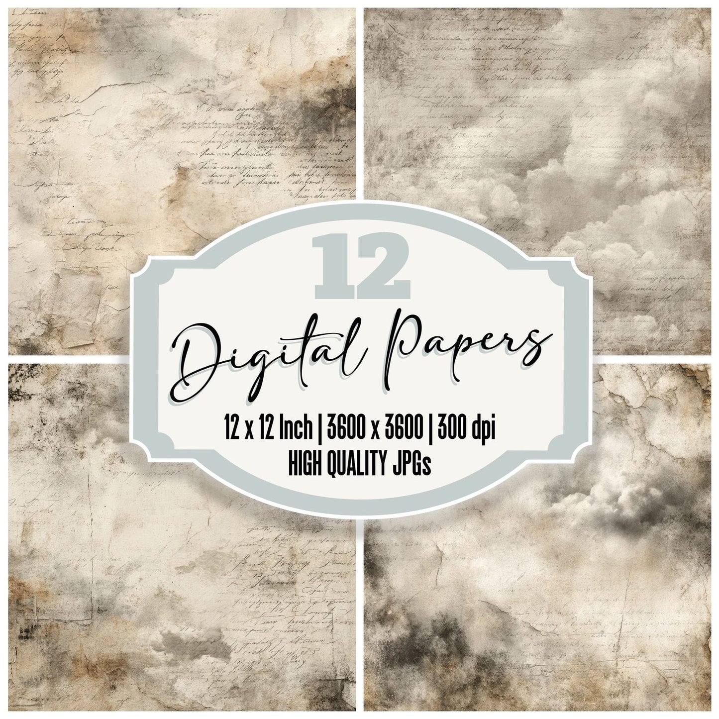 Cream Cloud Script Plaster Fade Digital Paper Pack (DDD001317)