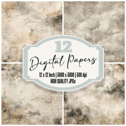 Cream Cloud Script Plaster Fade Digital Paper Pack (DDD001317)