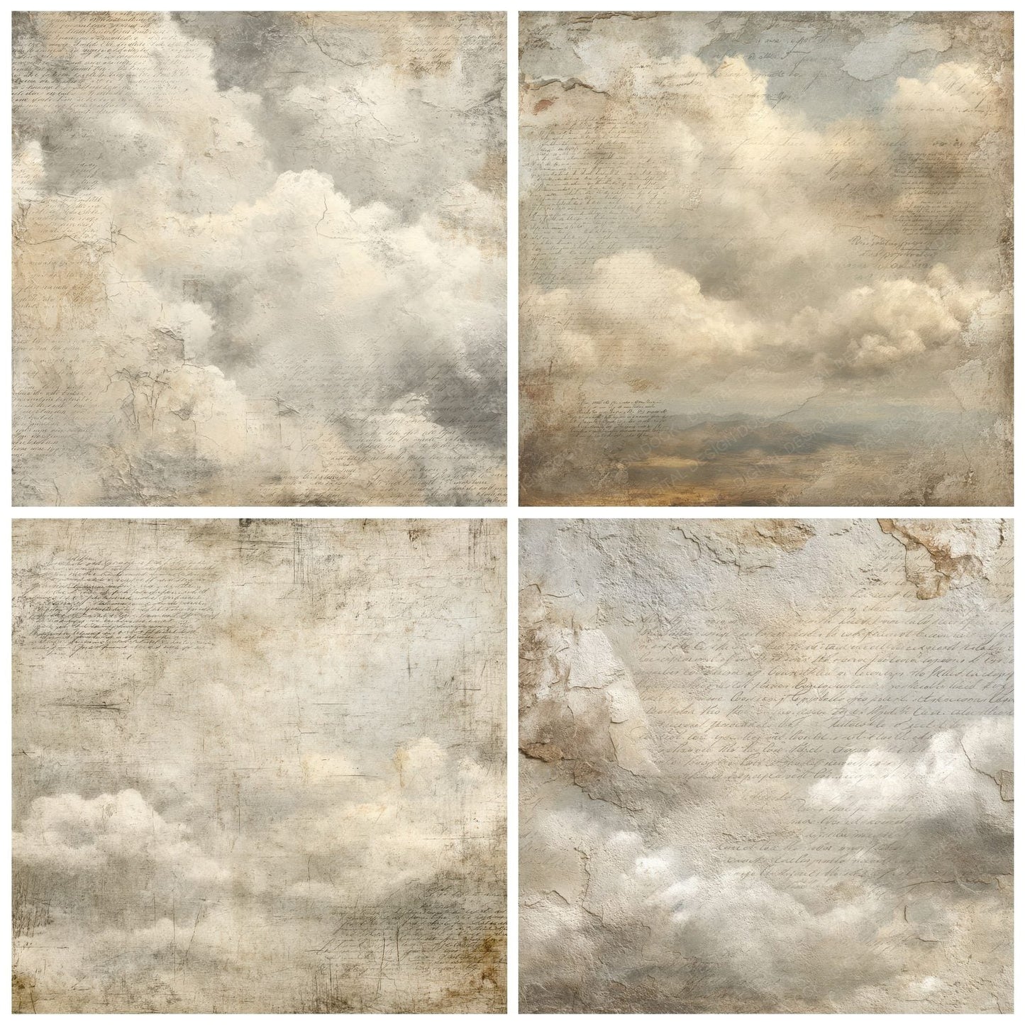 Cream Cloud Script Plaster Fade Digital Paper Pack (DDD001317)