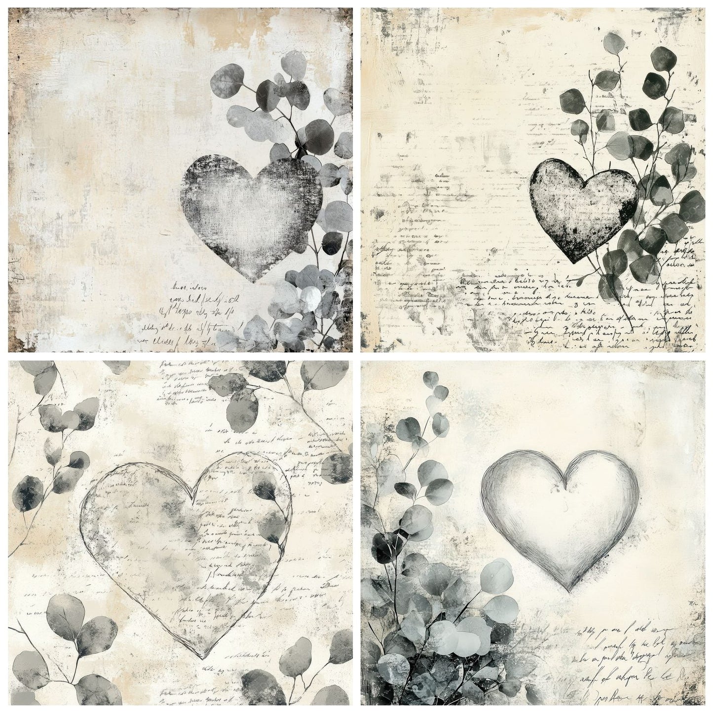 Cream Eucalyptus Heart Digital Paper Pack (DDD001318)
