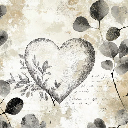 Cream Eucalyptus Heart Digital Paper Pack (DDD001318)