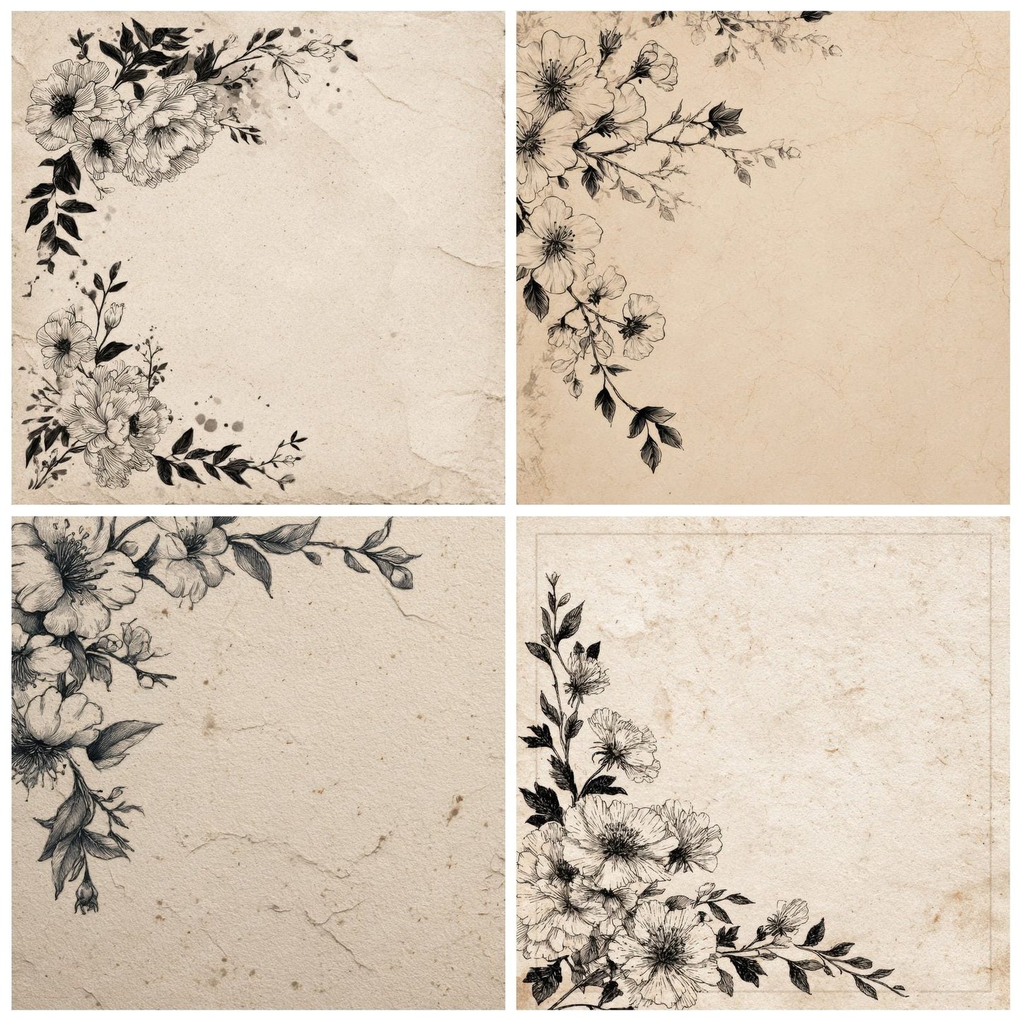 Cream Floral Sketch Digital Paper Pack (DDD001320)