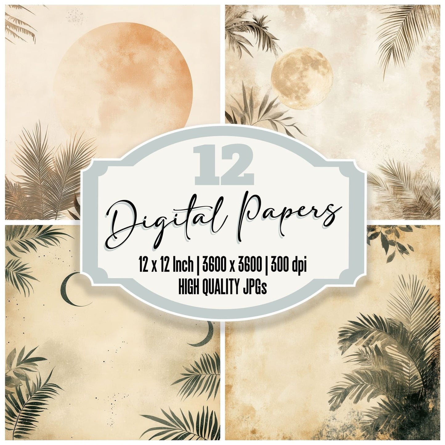 Cream Palm Moon Digital Paper Pack (DDD001324)