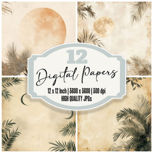 Cream Palm Moon Digital Paper Pack (DDD001324)