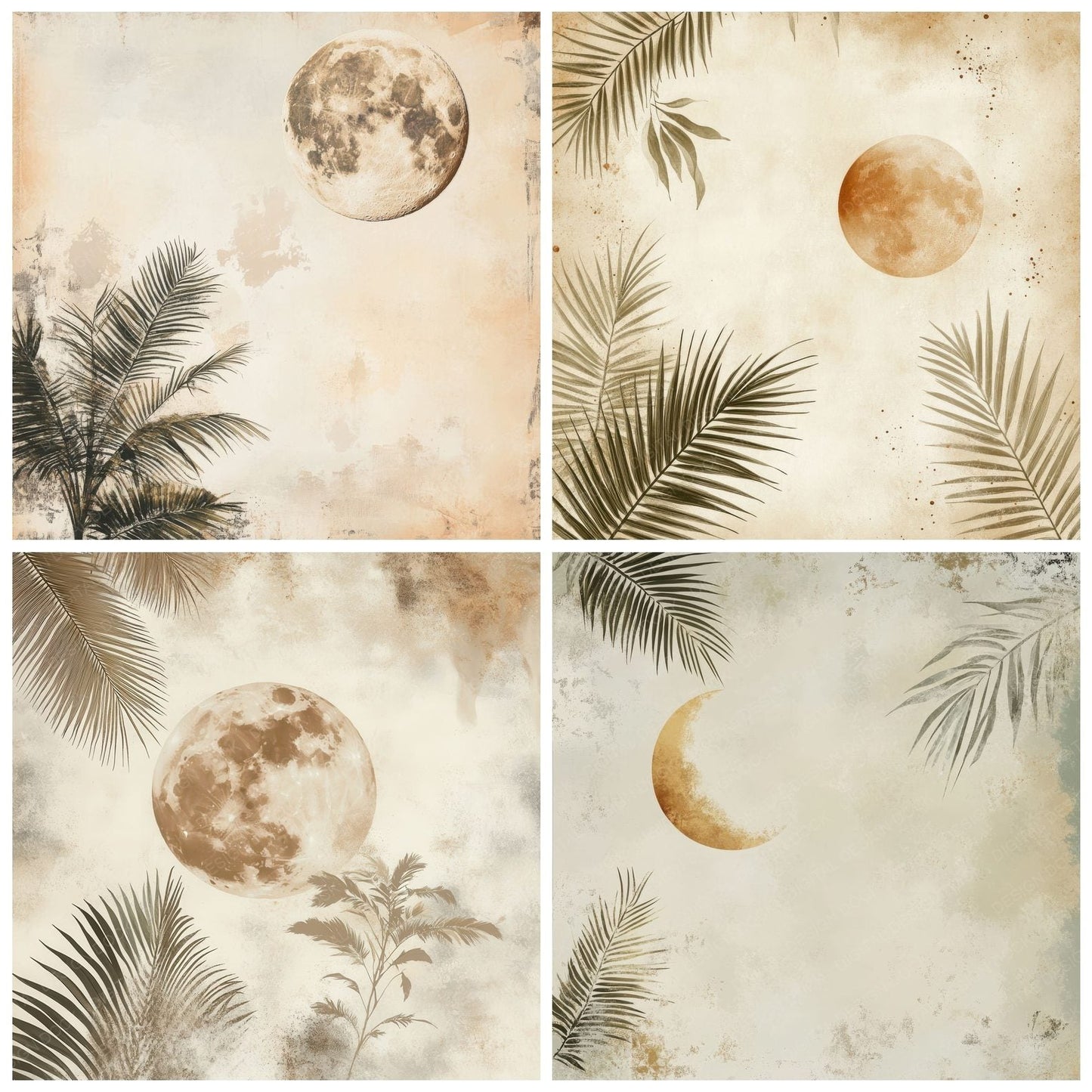 Cream Palm Moon Digital Paper Pack (DDD001324)