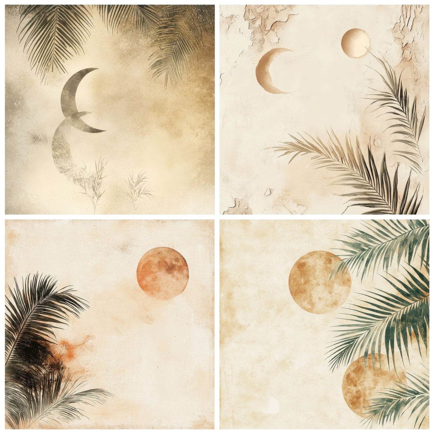 Cream Palm Moon Digital Paper Pack (DDD001324)