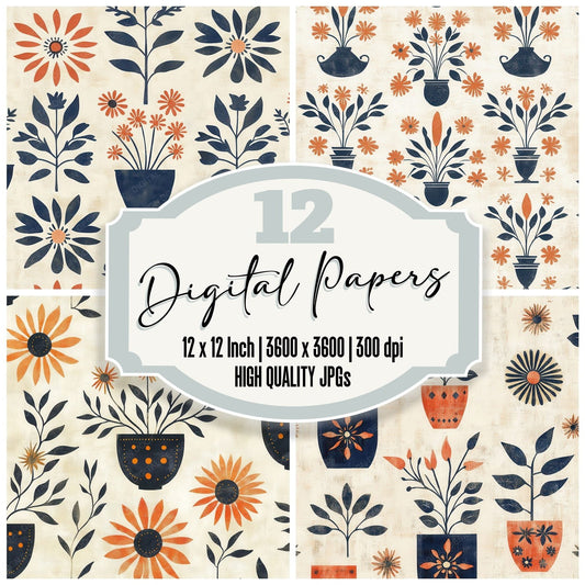 Cream Pot Folk Digital Paper Pack (DDD001325)