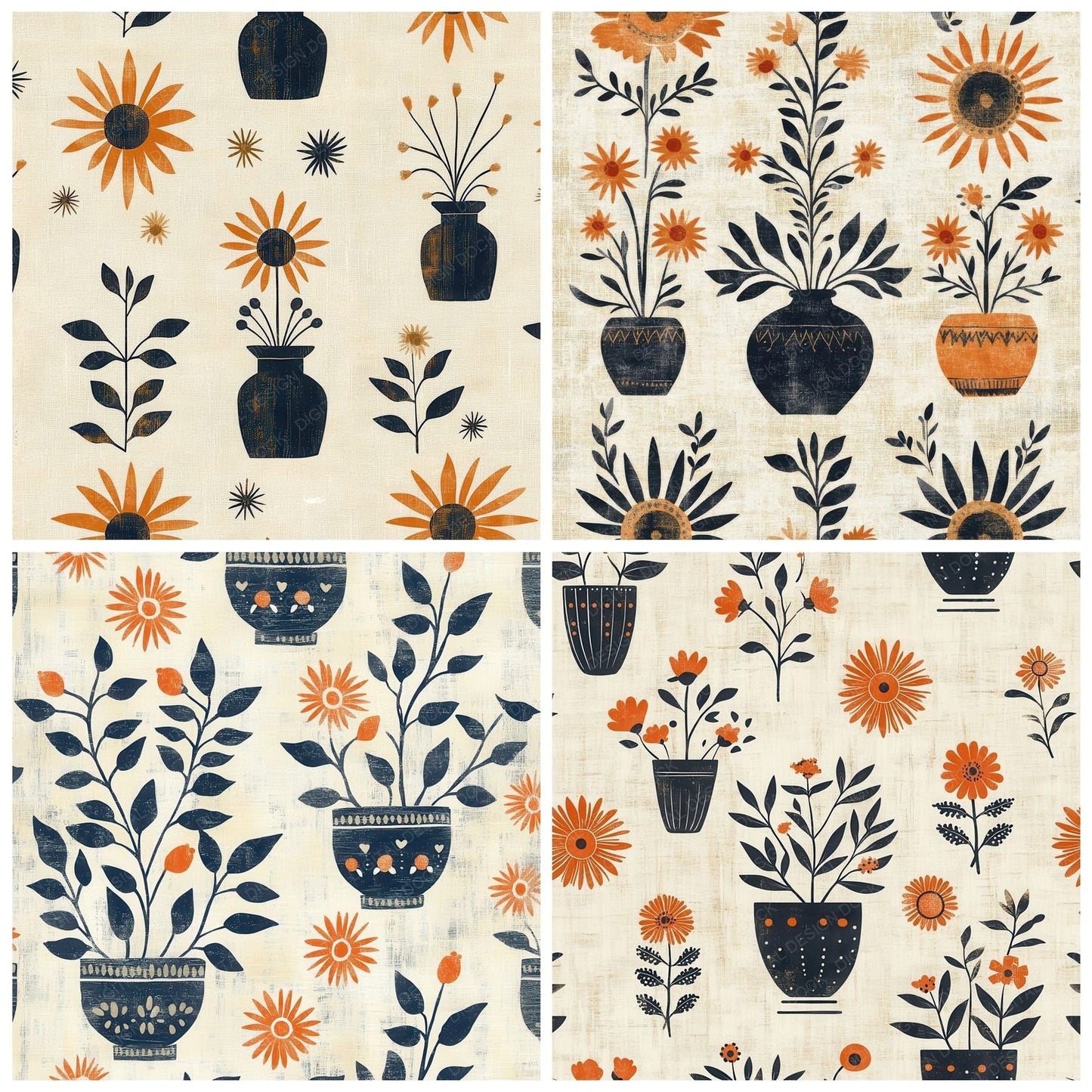 Cream Pot Folk Digital Paper Pack (DDD001325)