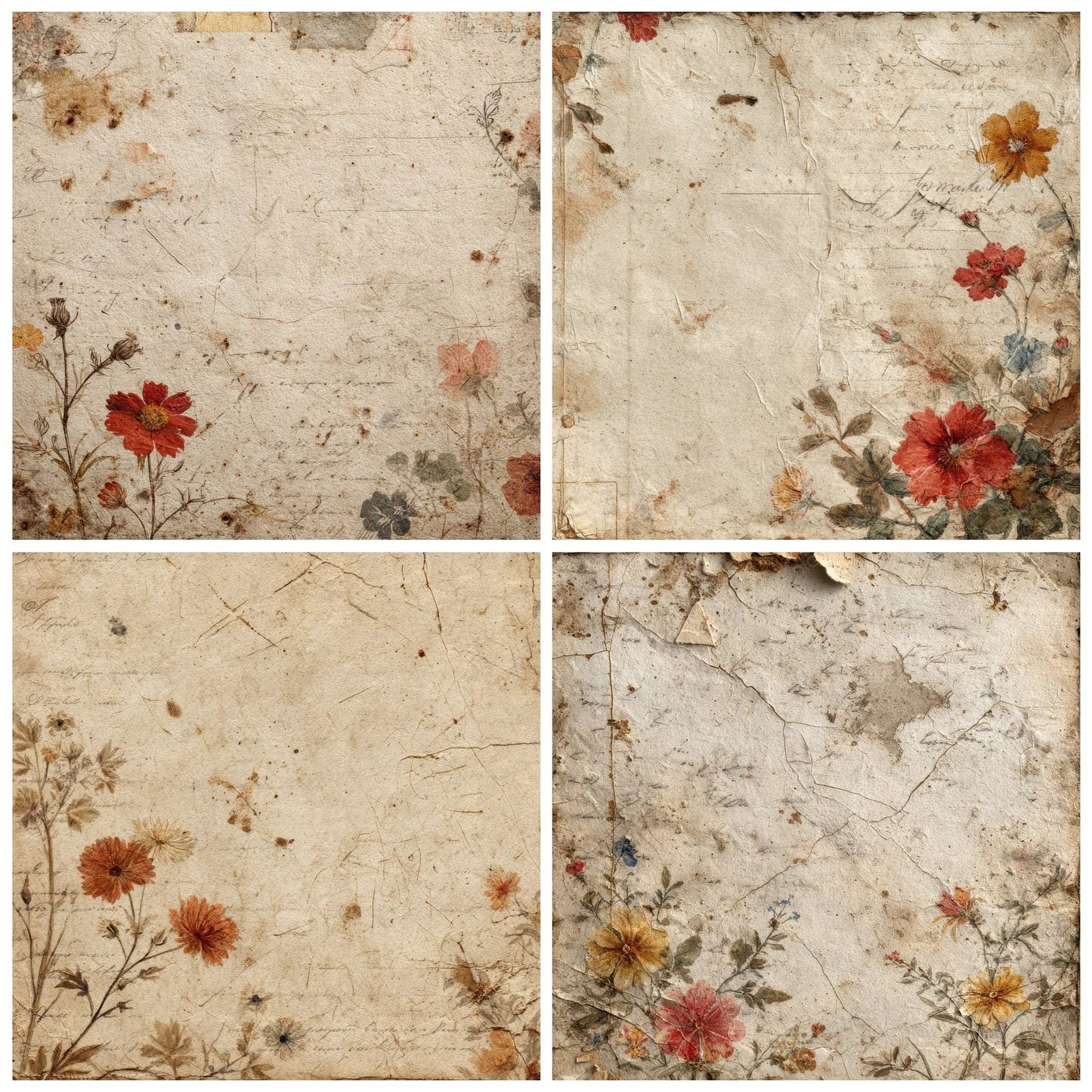 Cream Rust Label Floral Digital Paper Pack (DDD001327)