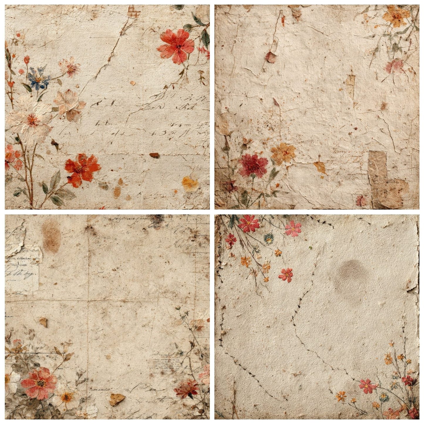 Cream Rust Label Floral Digital Paper Pack (DDD001327)