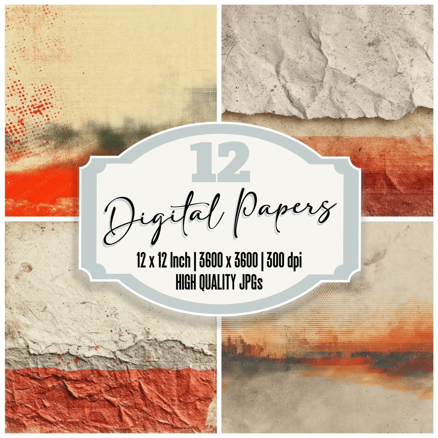 Cream Rust Streak Digital Paper Pack (DDD001328)