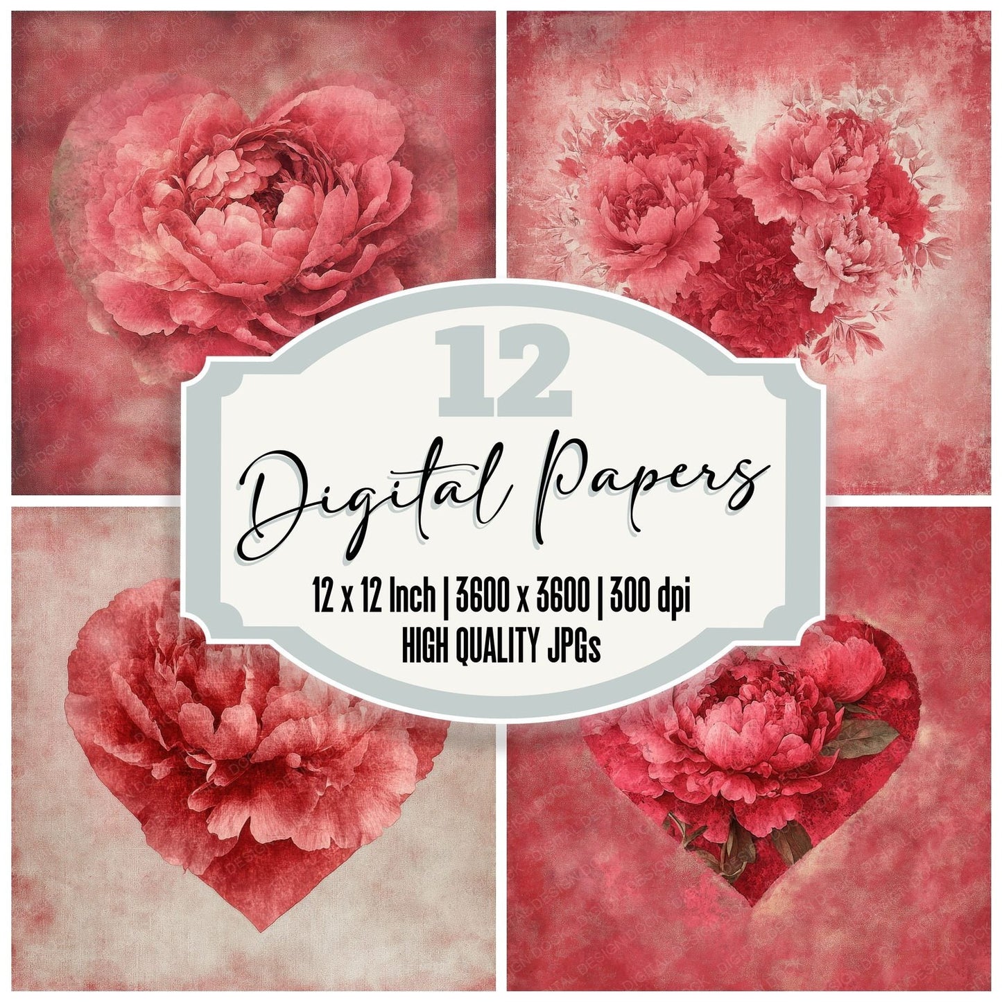 Crimson Peony Bloom Digital Paper Pack (DDD001338)