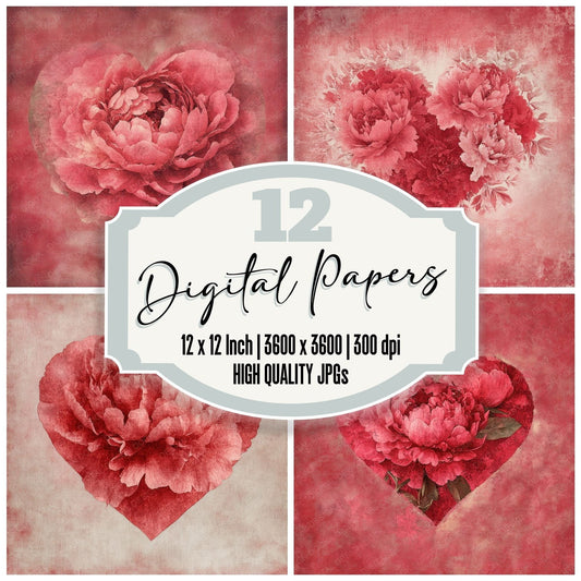 Crimson Peony Bloom Digital Paper Pack (DDD001338)