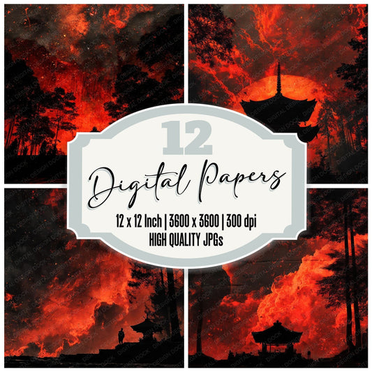 Crimson Shrine Glow Digital Paper Pack (DDD001341)