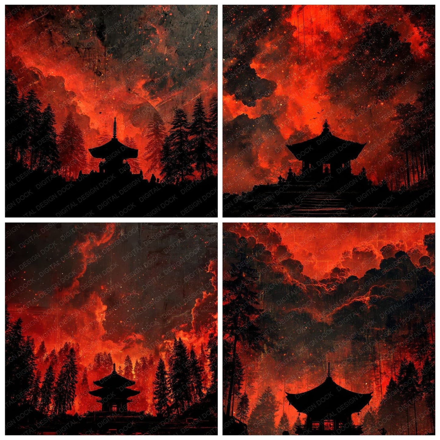 Crimson Shrine Glow Digital Paper Pack (DDD001341)