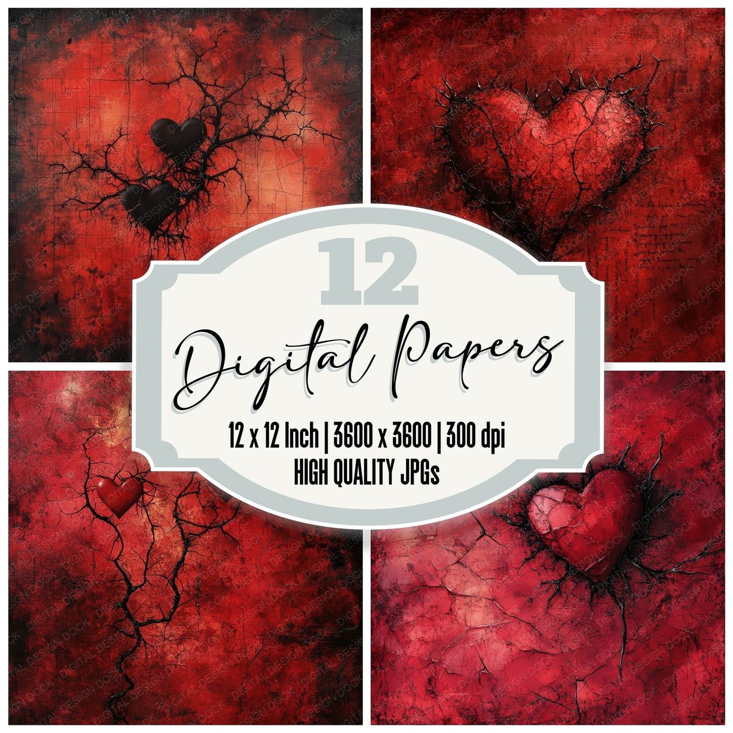 Crimson Thorned Heart Digital Paper Pack (DDD001342)