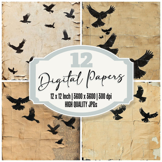 Crow Newspaper Border Digital Paper Pack (DDD001348)