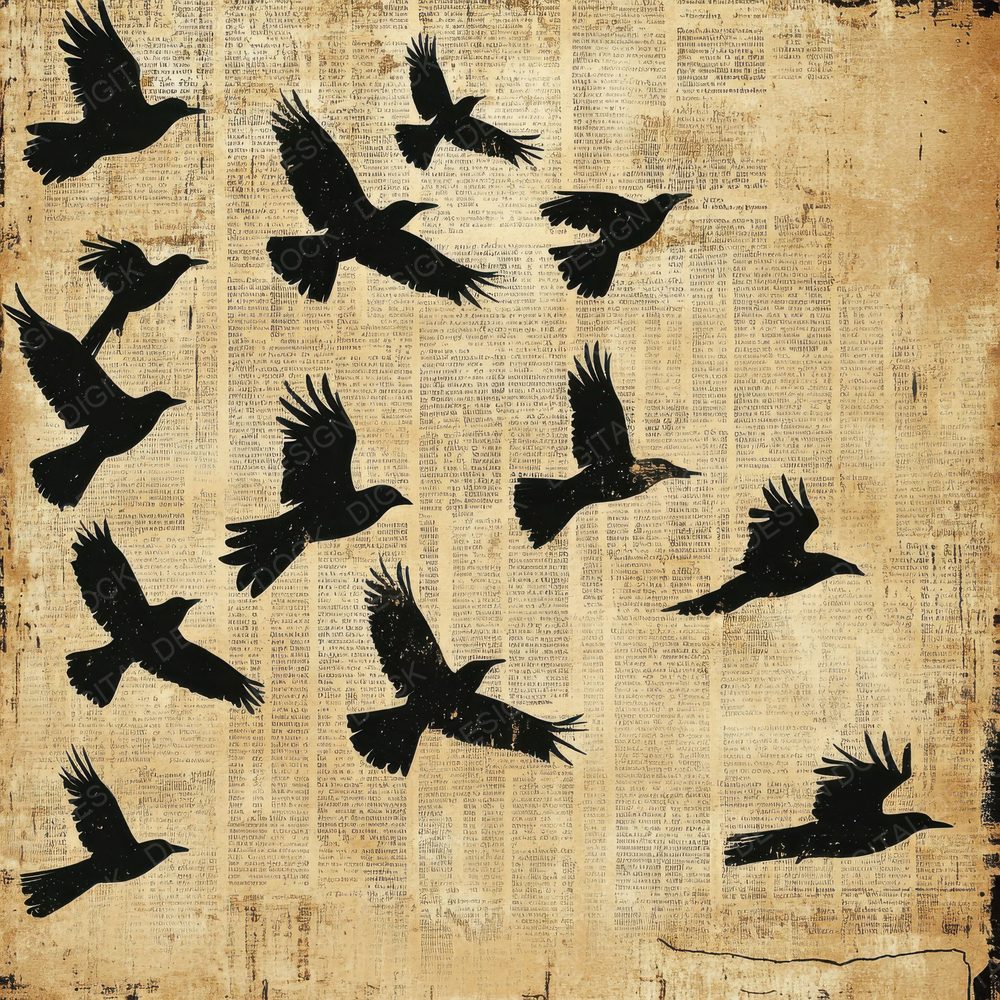Crow Newspaper Border Digital Paper Pack (DDD001348)