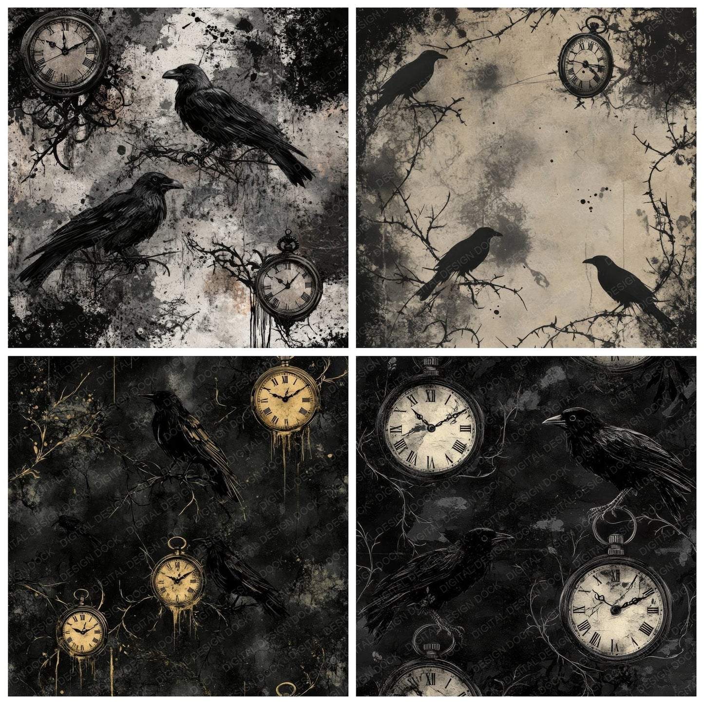 Crows and Pocket Watches Digital Paper Pack (DDD001350)