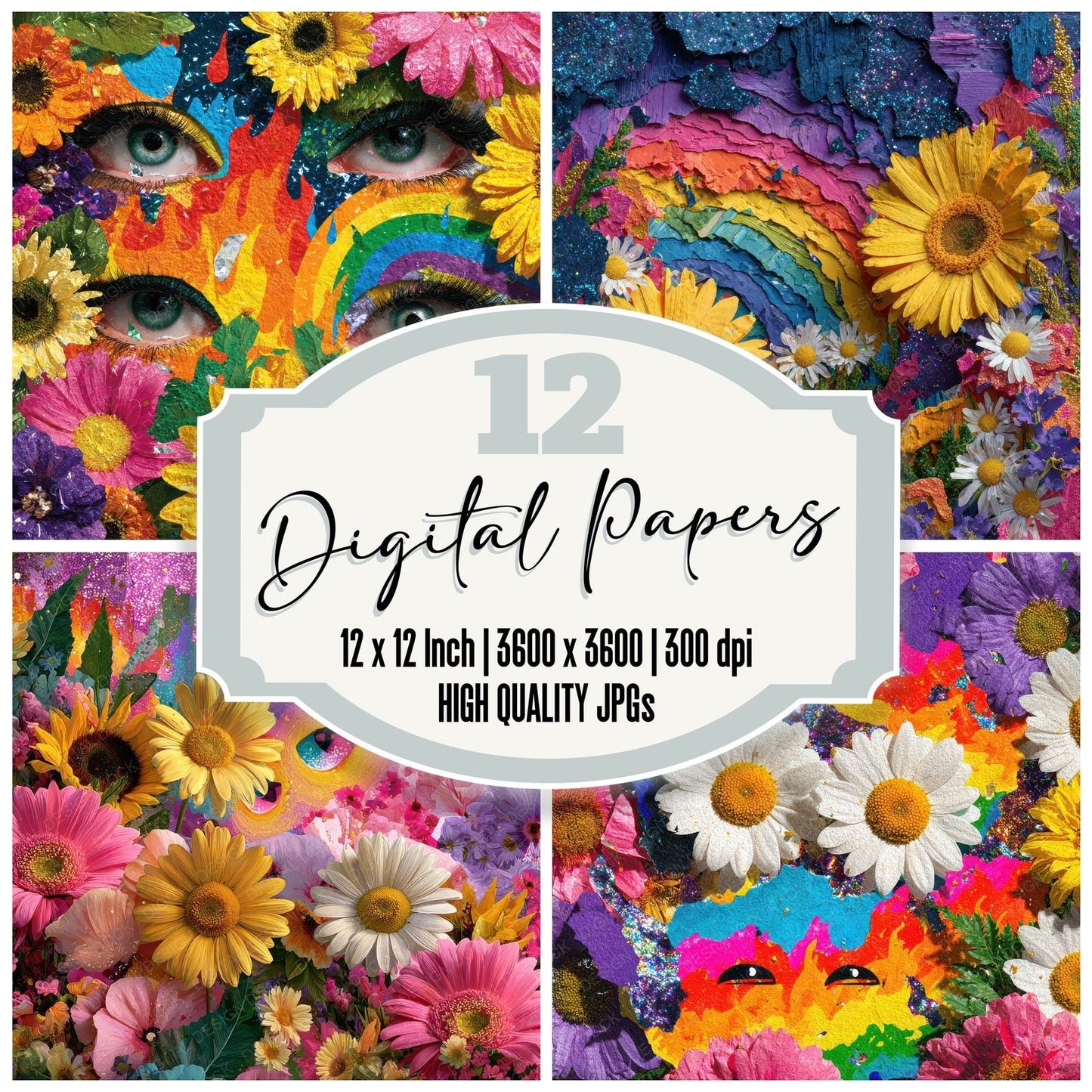 Cry Daisy Glitter Flame Digital Paper Pack (DDD001355)