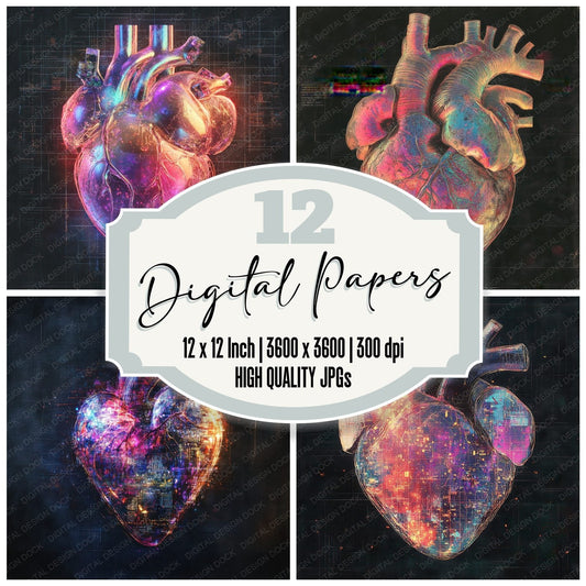 Crystal Heart Glitch Digital Paper Pack (DDD001357)