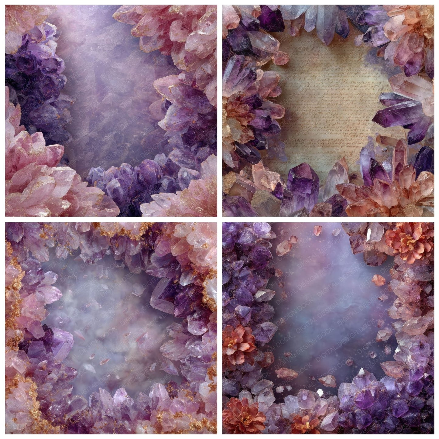 CrystalBorder Rose Amethyst Script Dust Digital Paper Pack (DDD001360)
