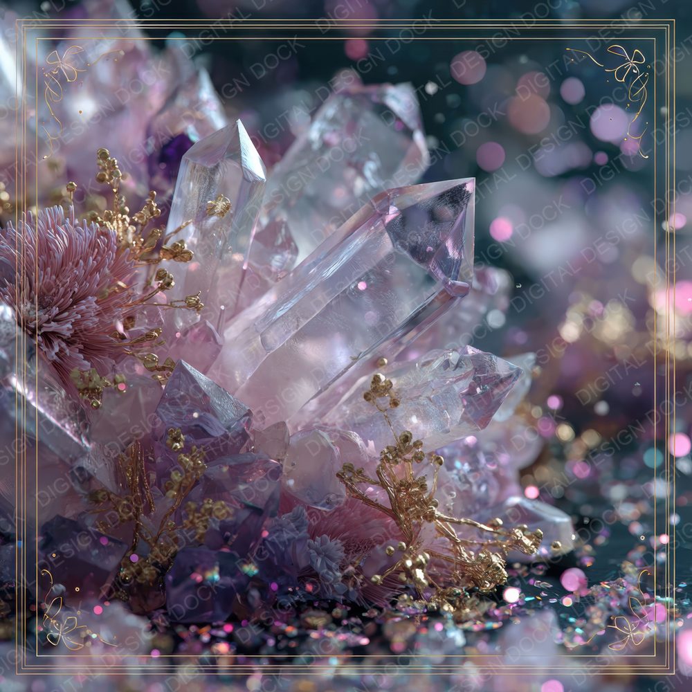 CrystalBorder Rose Amethyst Script Dust Digital Paper Pack (DDD001360)