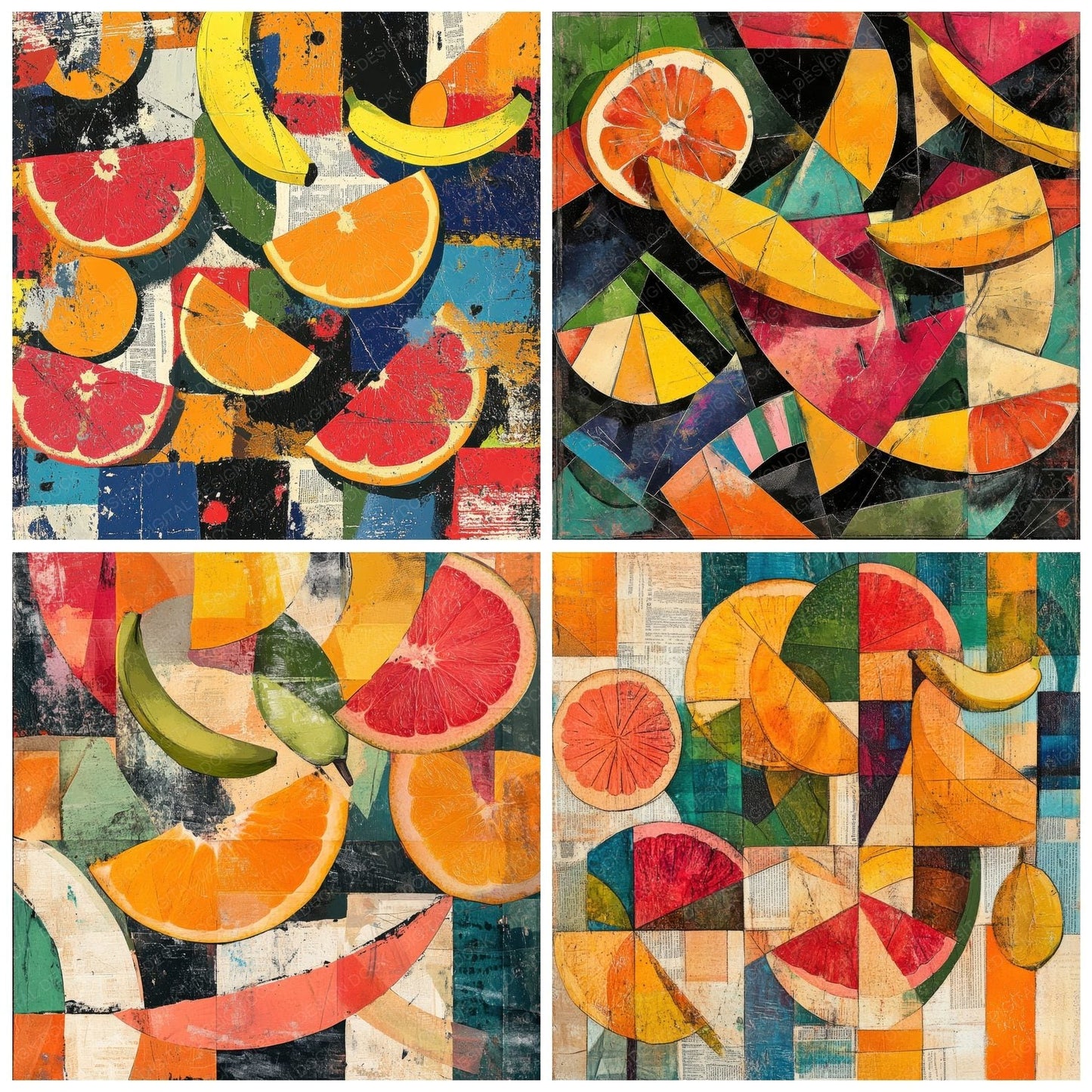 Cubist Fruit Collage Digital Paper Pack (DDD001362)