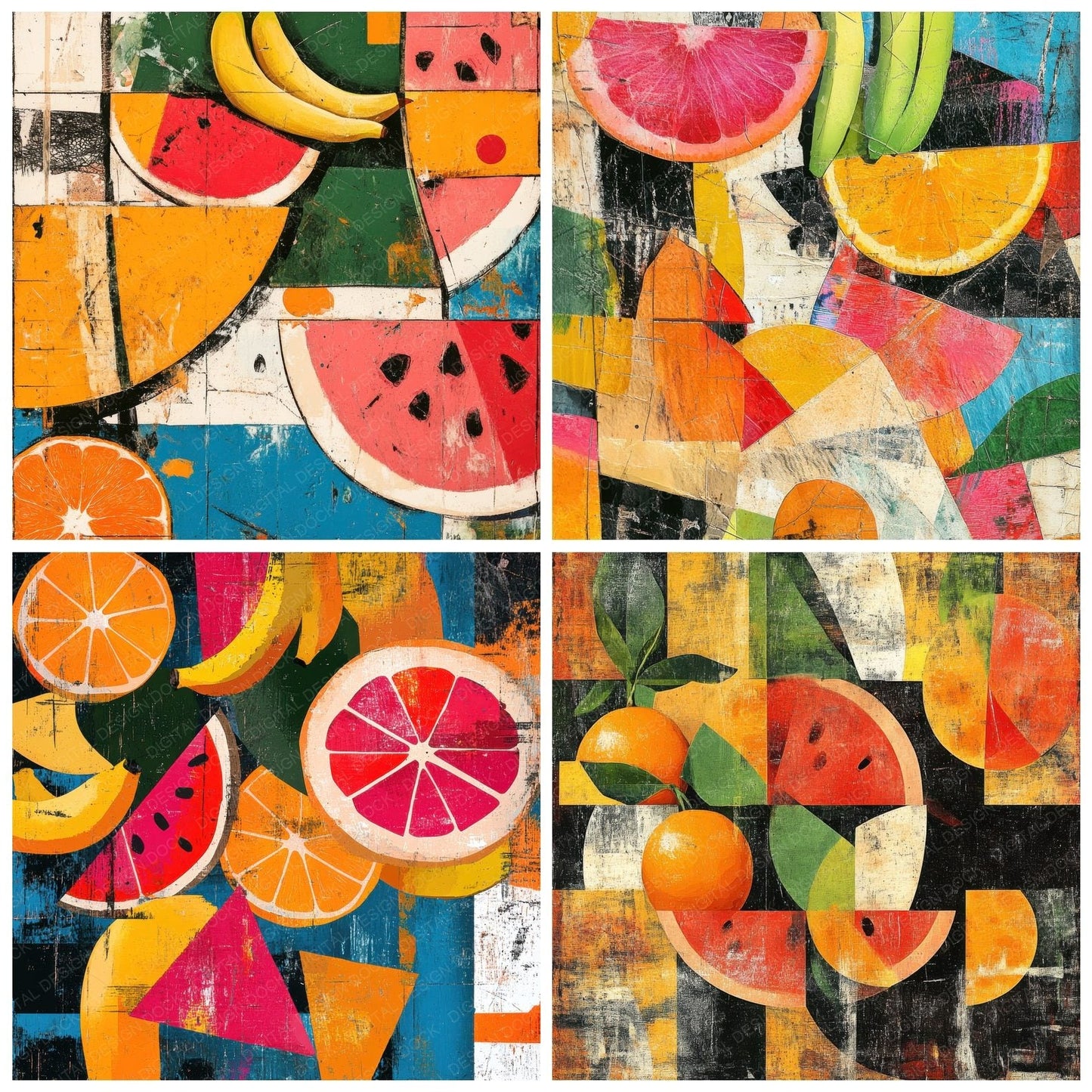 Cubist Fruit Collage Digital Paper Pack (DDD001362)