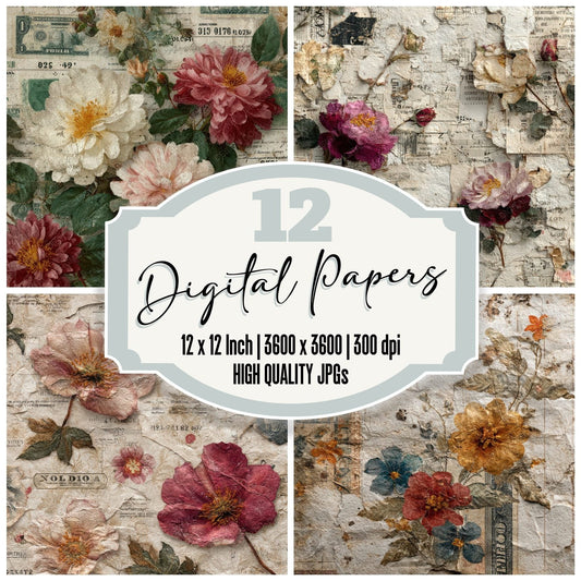 Currency Ledger Floral Fold Digital Paper Pack (DDD001365)