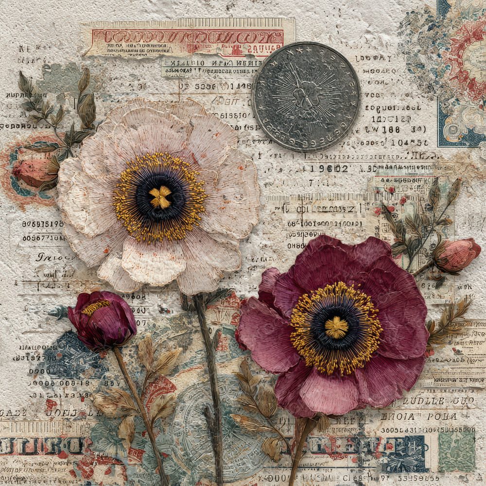 Currency Ledger Floral Fold Digital Paper Pack (DDD001365)