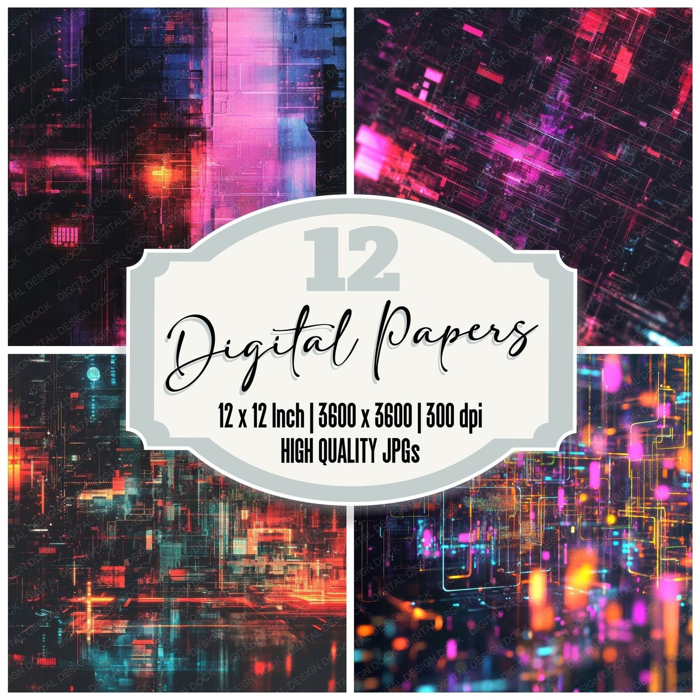 Cyber Glitch Grid Digital Paper Pack (DDD001374)