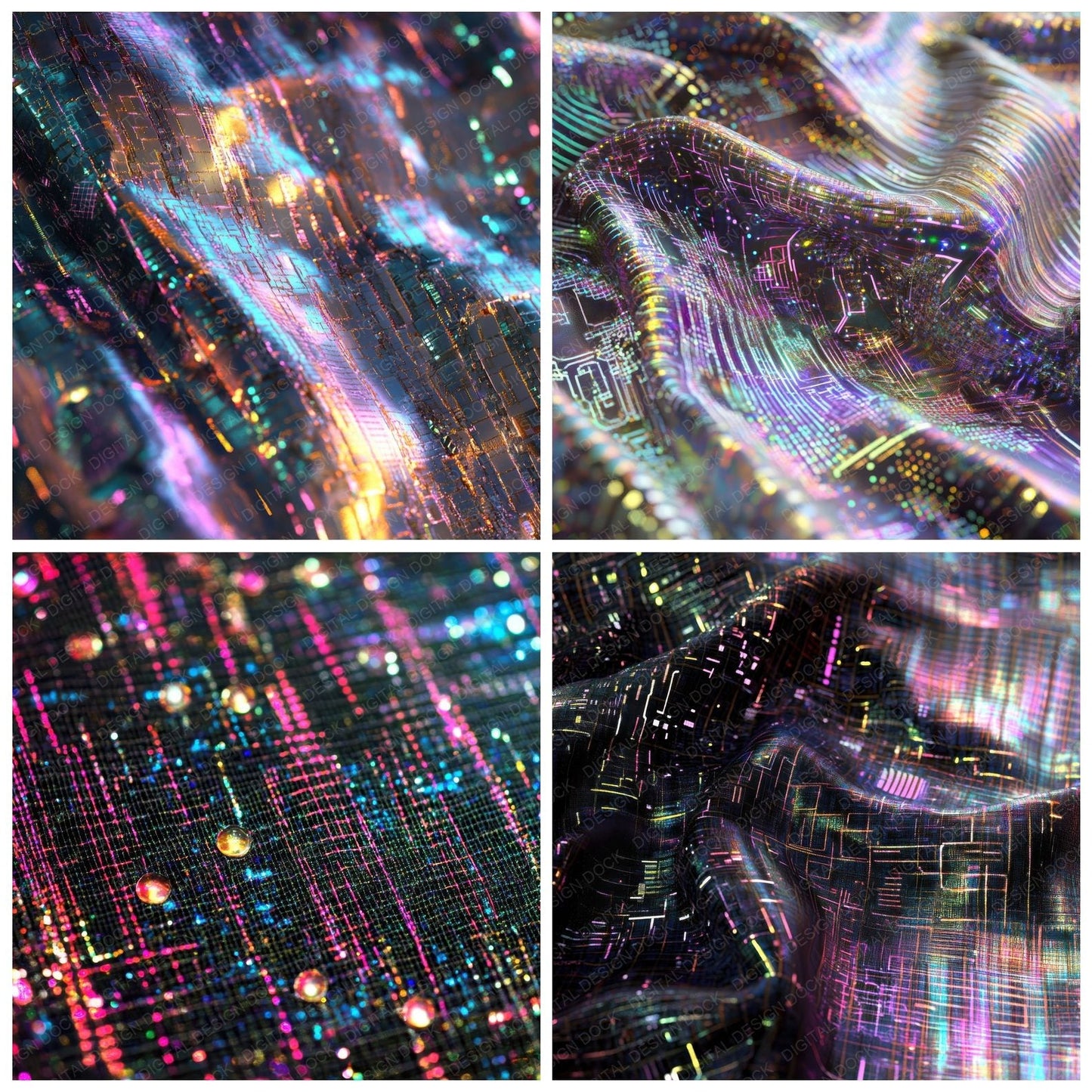 Cyberpunk Holographic Fabric Background Digital Paper Pack (DDD001377)
