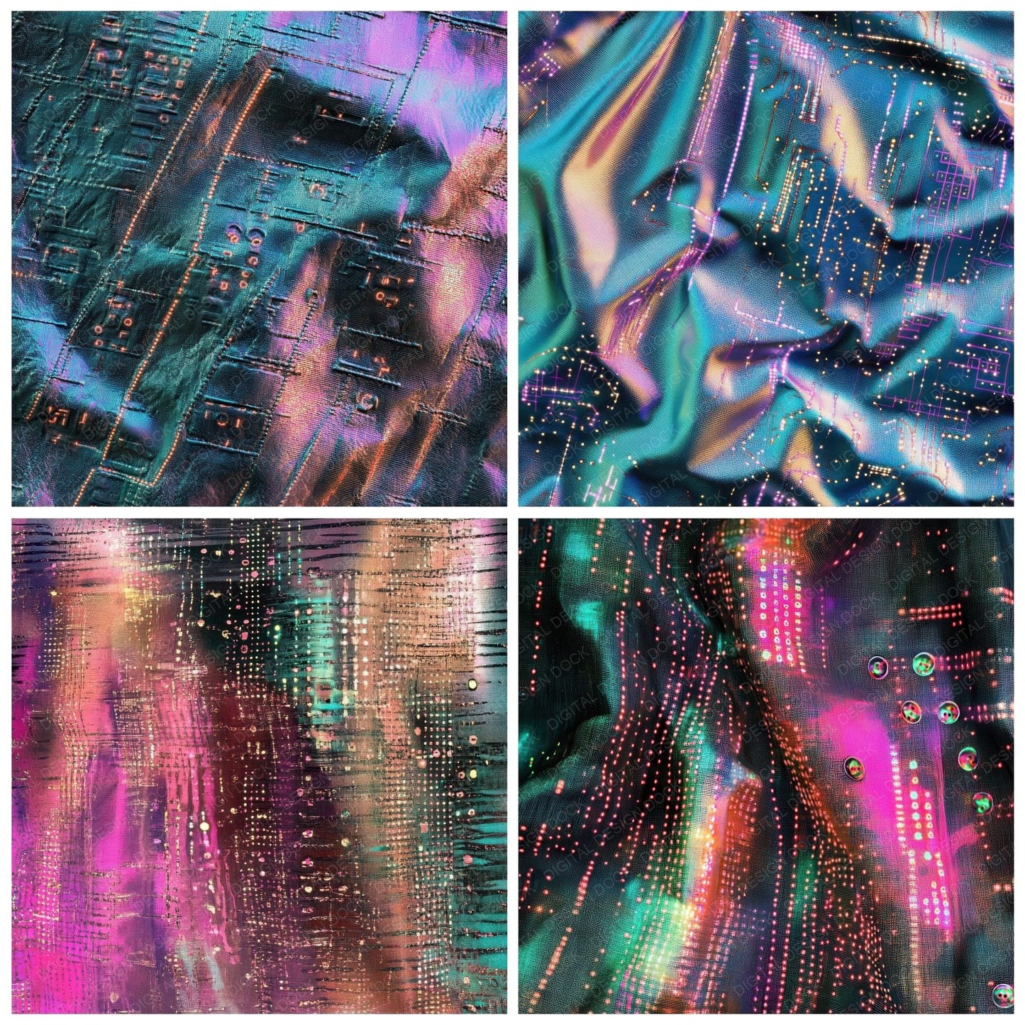 Cyberpunk Holographic Fabric Background Digital Paper Pack (DDD001377)