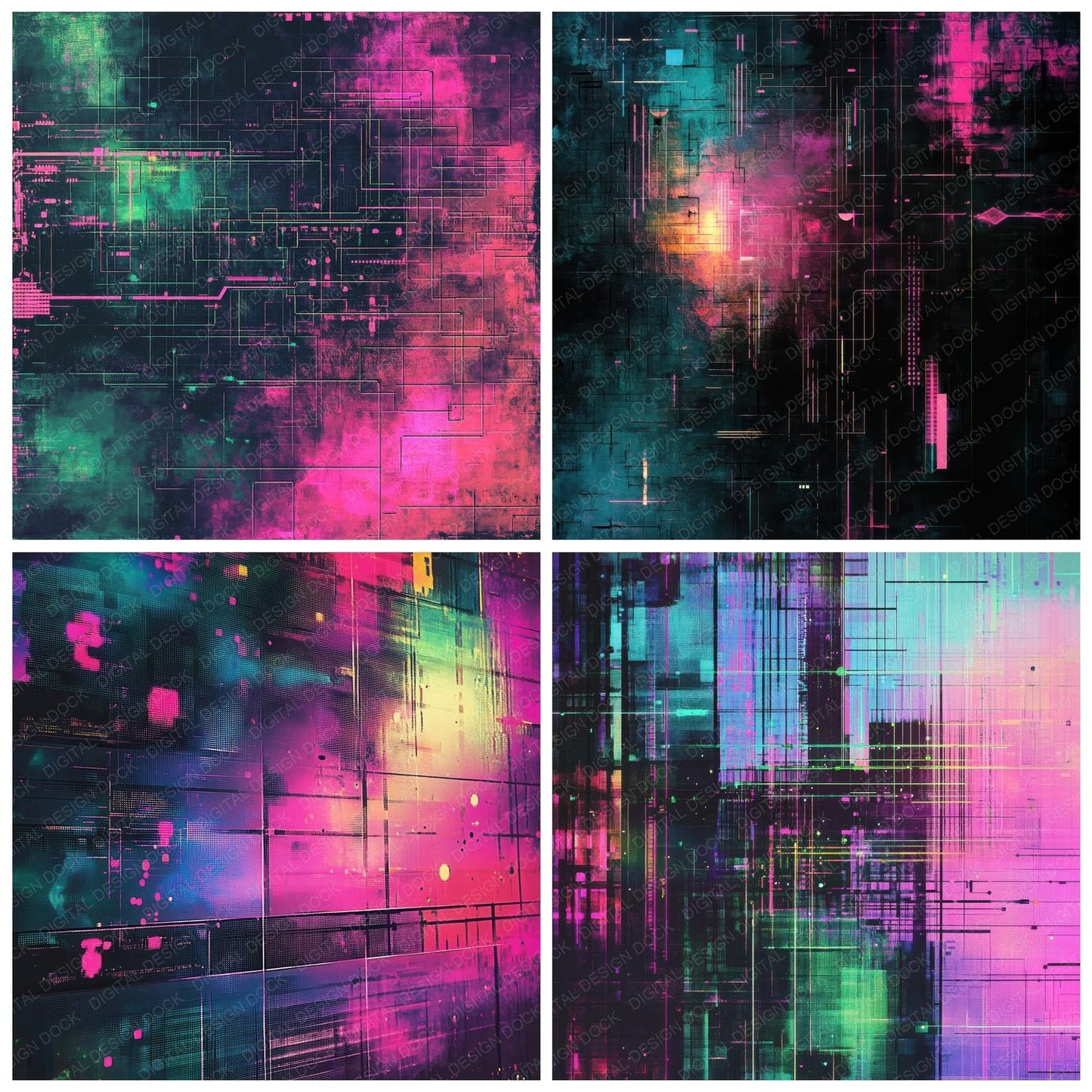 Cyberpunk Neon Grid Digital Paper Pack (DDD001378)