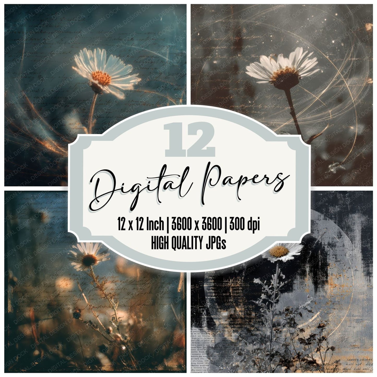 Daisy Invert Grain Digital Paper Pack (DDD001383)