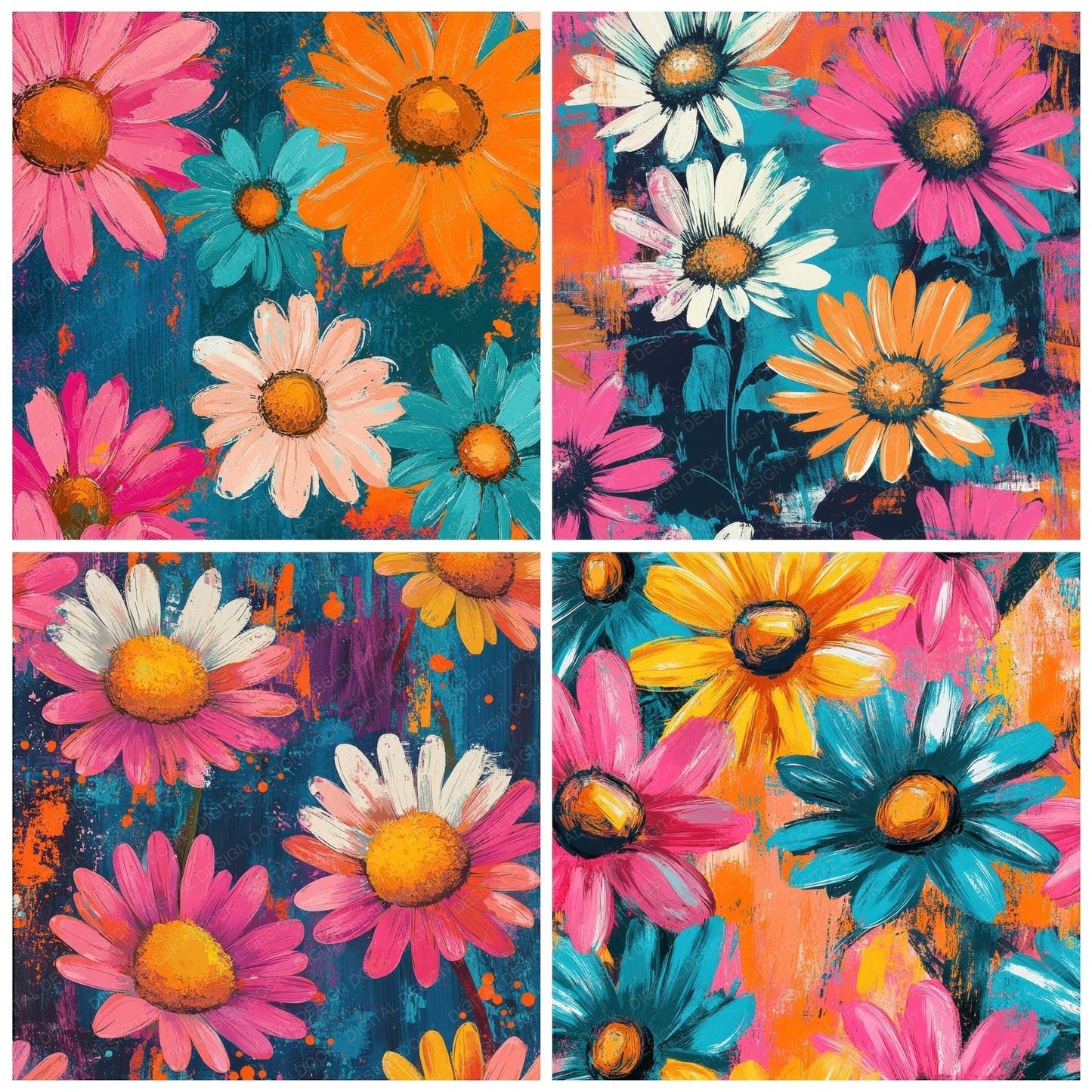 Daisy Spiral Neon Digital Paper Pack (DDD001385)