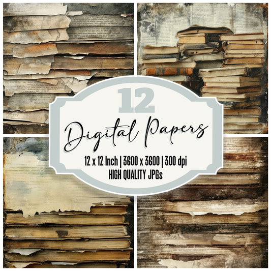 Damaged Book Pages Background Digital Paper Pack (DDD001387)
