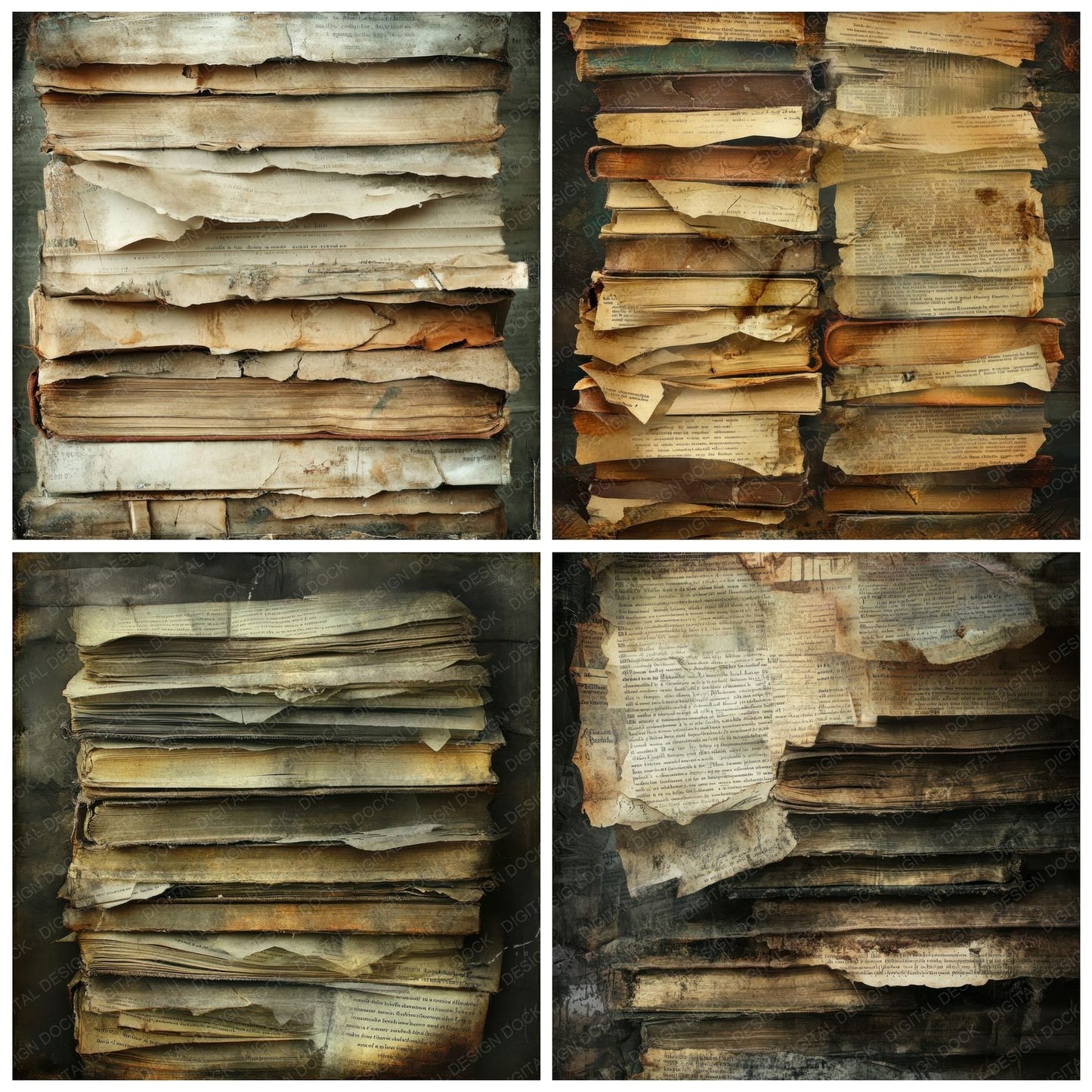 Damaged Book Pages Background Digital Paper Pack (DDD001387)