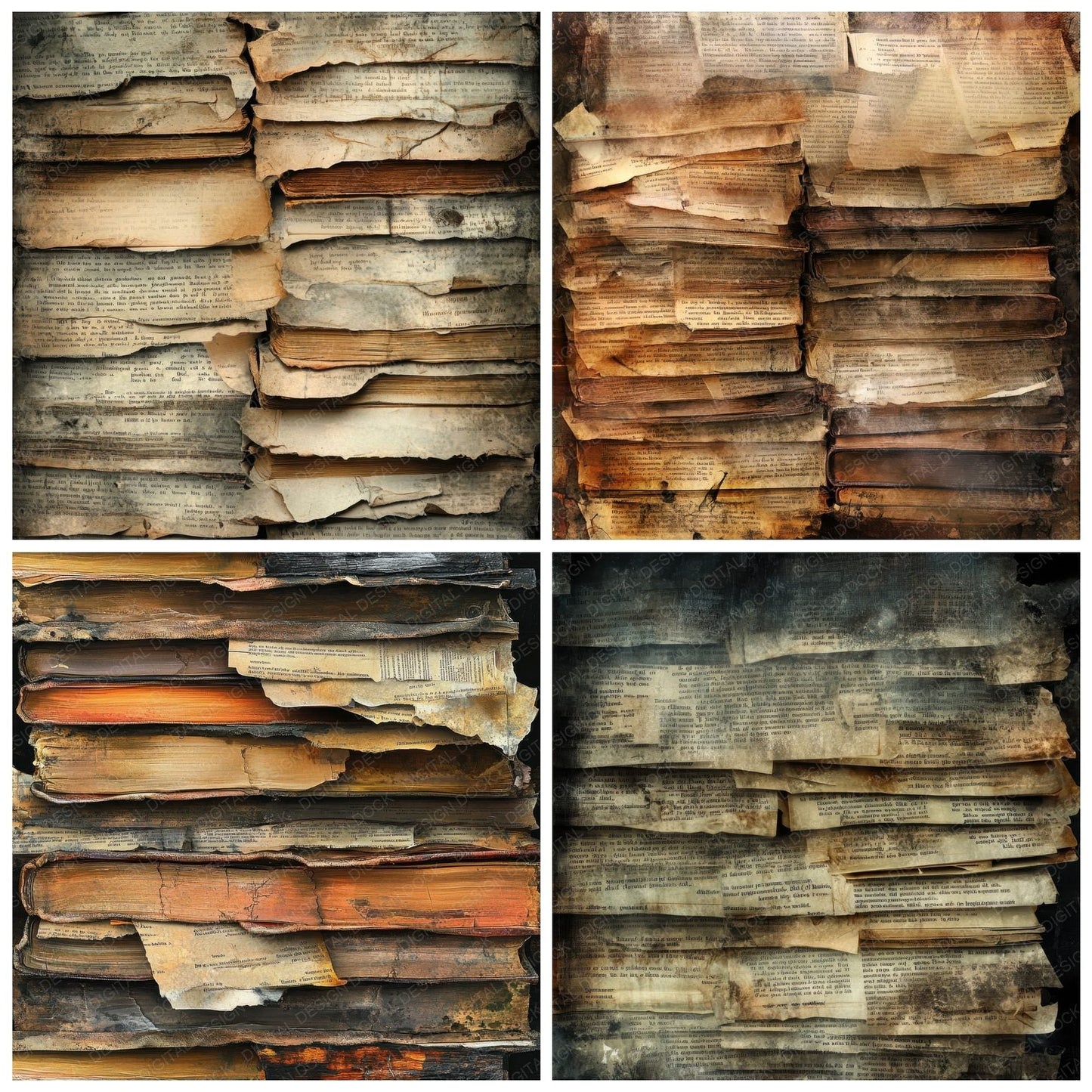 Damaged Book Pages Background Digital Paper Pack (DDD001387)