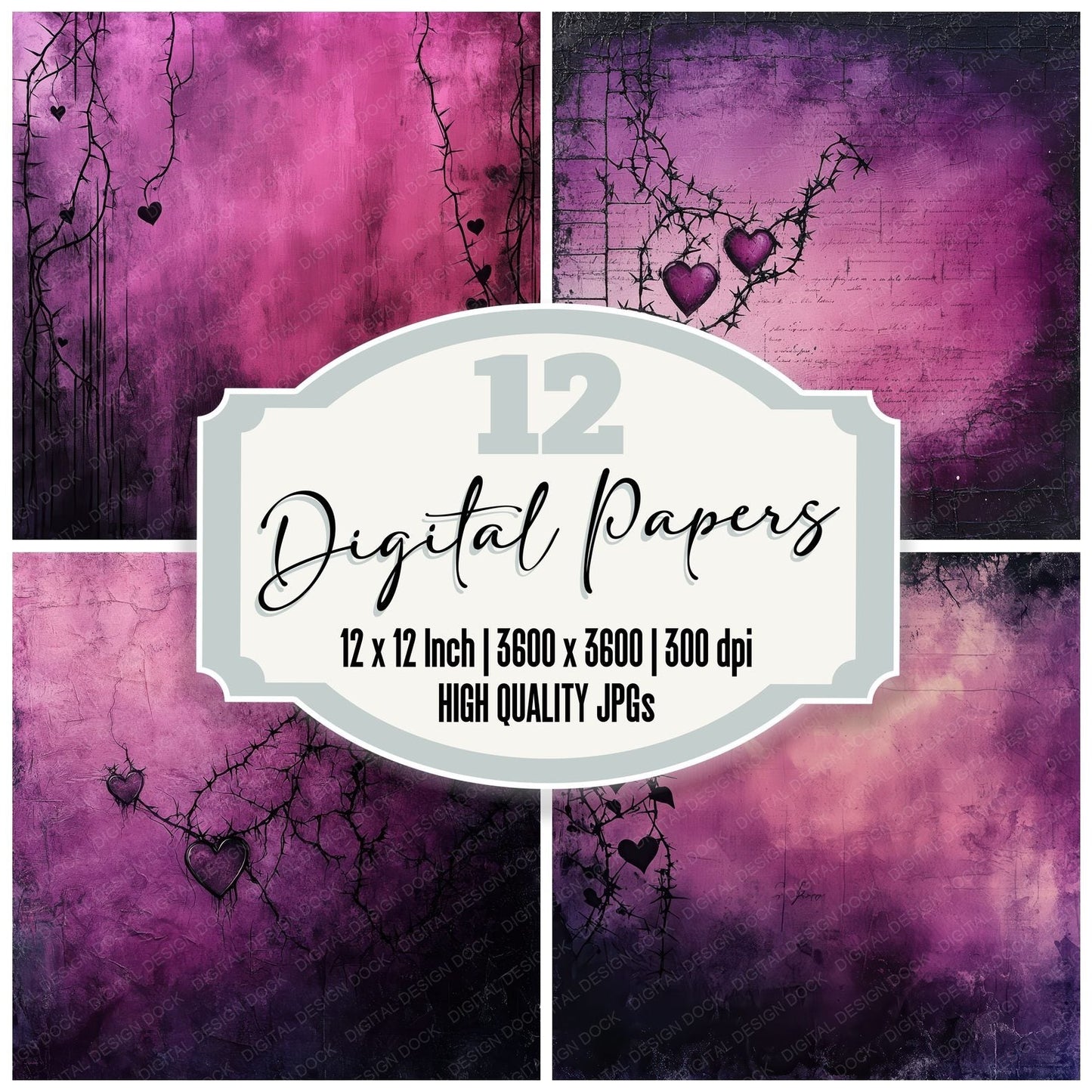 Dark Barbed Heart Digital Paper Pack (DDD001397)