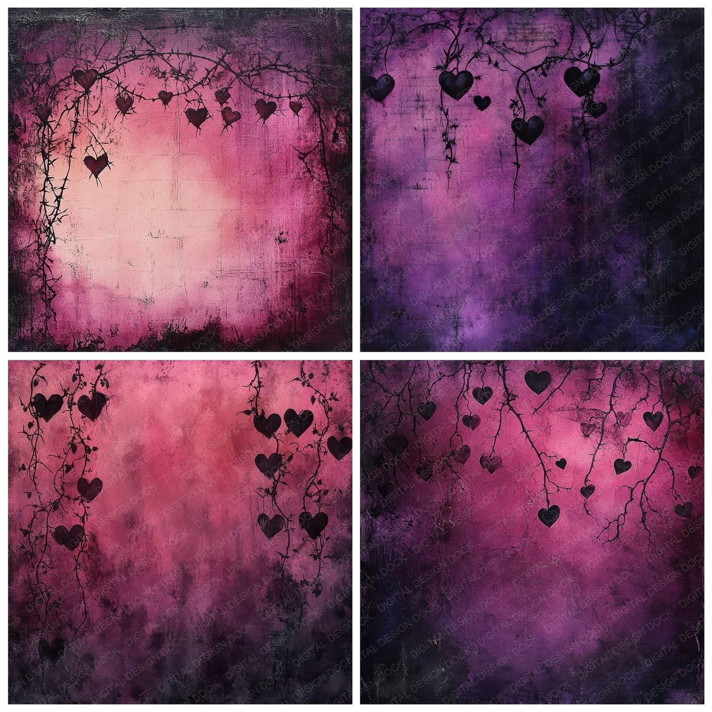 Dark Barbed Heart Digital Paper Pack (DDD001397)