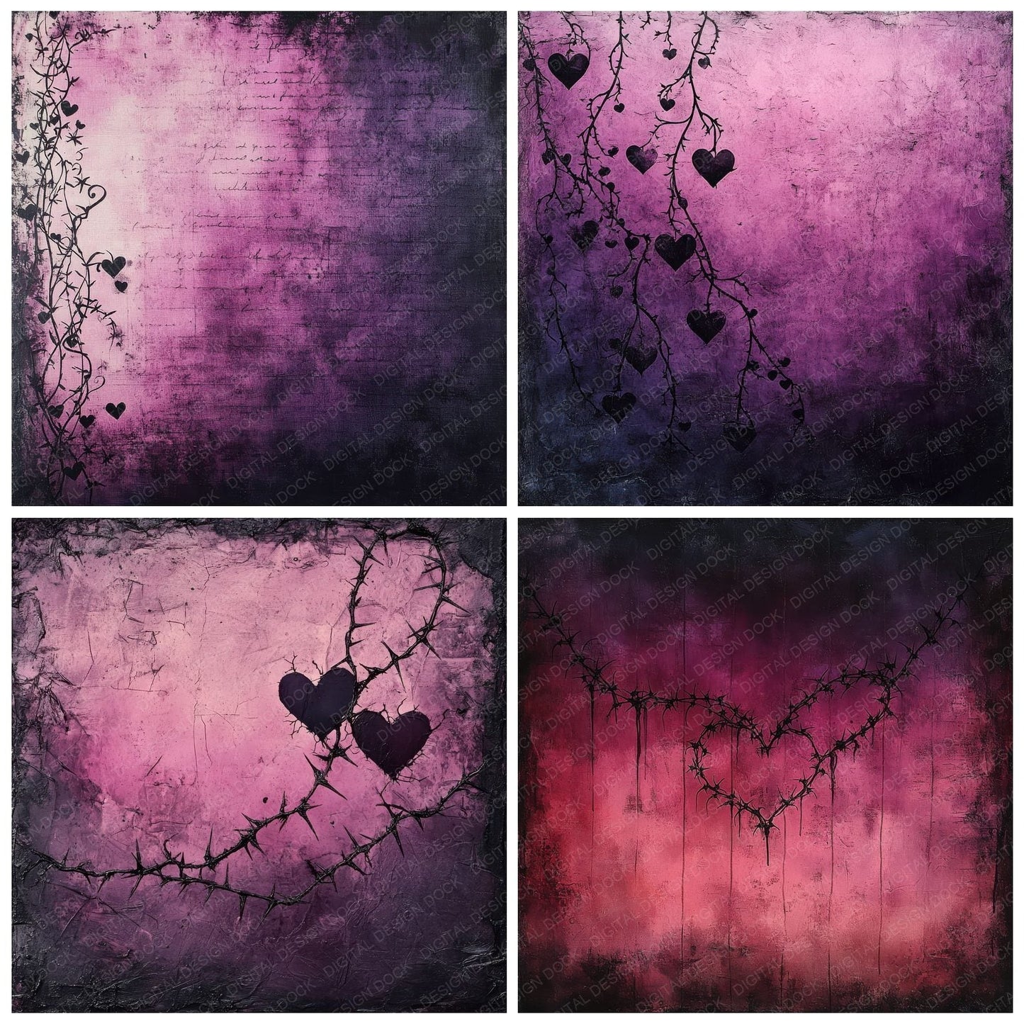 Dark Barbed Heart Digital Paper Pack (DDD001397)