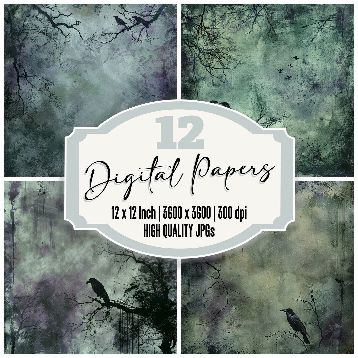 Dark Moody Misty Forest Digital Paper Pack (DDD001403)