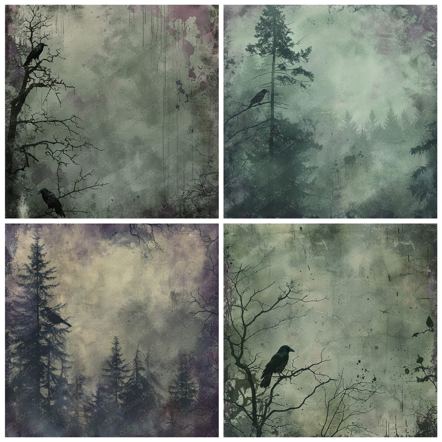 Dark Moody Misty Forest Digital Paper Pack (DDD001403)