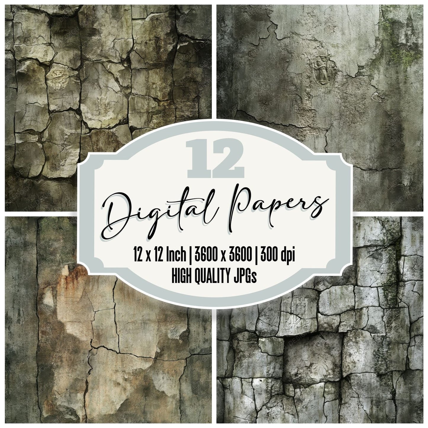 Decayed Stone Background Digital Paper Pack (DDD001413)