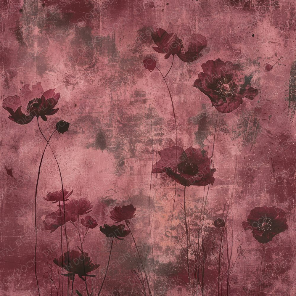 Deep Burgundy Floral Digital Paper Pack (DDD001418)