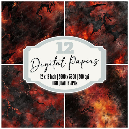 Deep Crimson Dragon Silhouettes Digital Paper Pack (DDD001419)