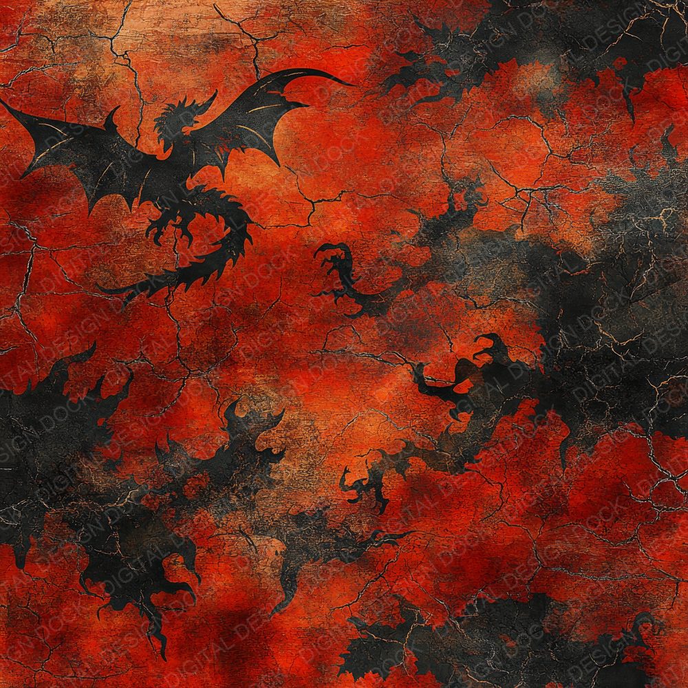 Deep Crimson Dragon Silhouettes Digital Paper Pack (DDD001419)