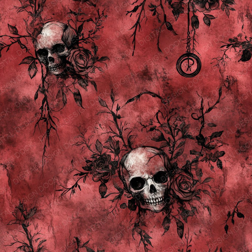 Deep Crimson Gothic Skulls Digital Paper Pack (DDD001420)